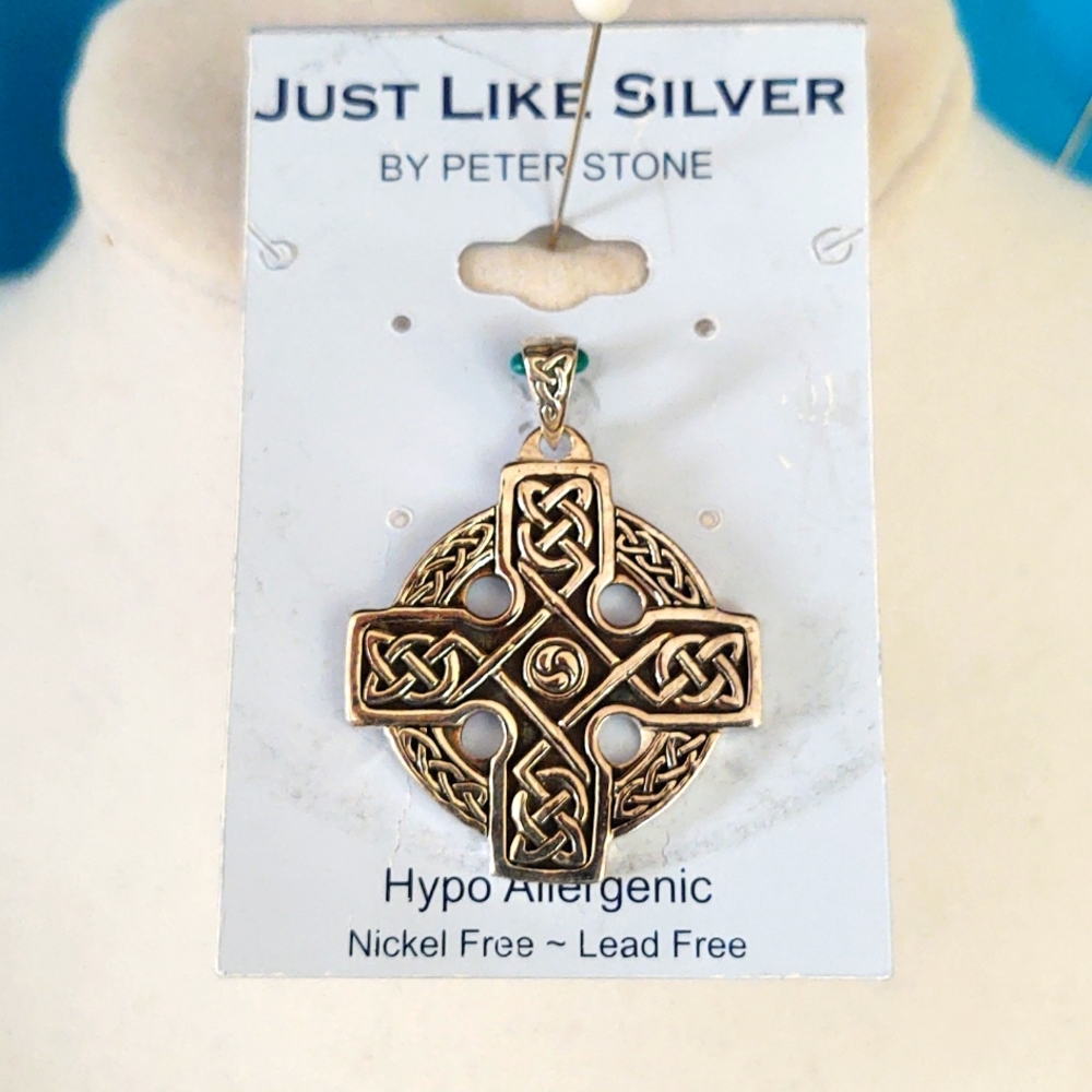 Celtic cross, silver plate, pendant, Peter Stone